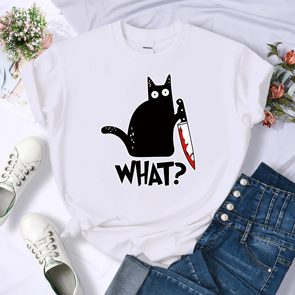 Cartoon Black Cat What Print Tshirt Women Casual Sweat Loose Tee Clothes Oversize Summer Crewneck Tops Simplicity Womens T-Shirt
Cartoon Black Cat What Print Tshirt Women Casual Sweat Loose Tee Clothes Oversize Summer Crewneck Tops Simplicity Womens T-Shirt