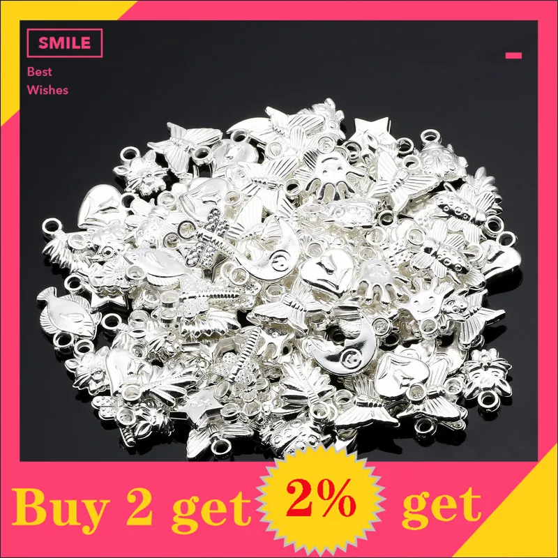 Gold/Silver Color 50pcs Mixed Pattern Loose Plastic Pendant For Jewelry Making Accessories Backpack Key Chain | Украшения и