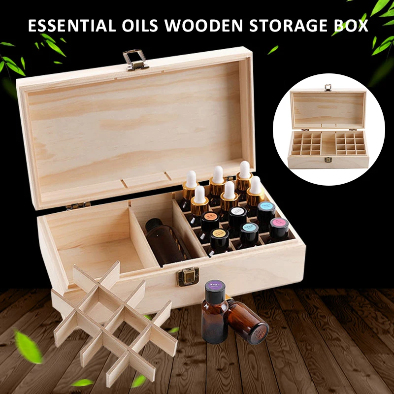 

Деревянная коробка для хранения эфирных масел, 25 ячеек, контейнер для ароматерапии, органайзер, держатель