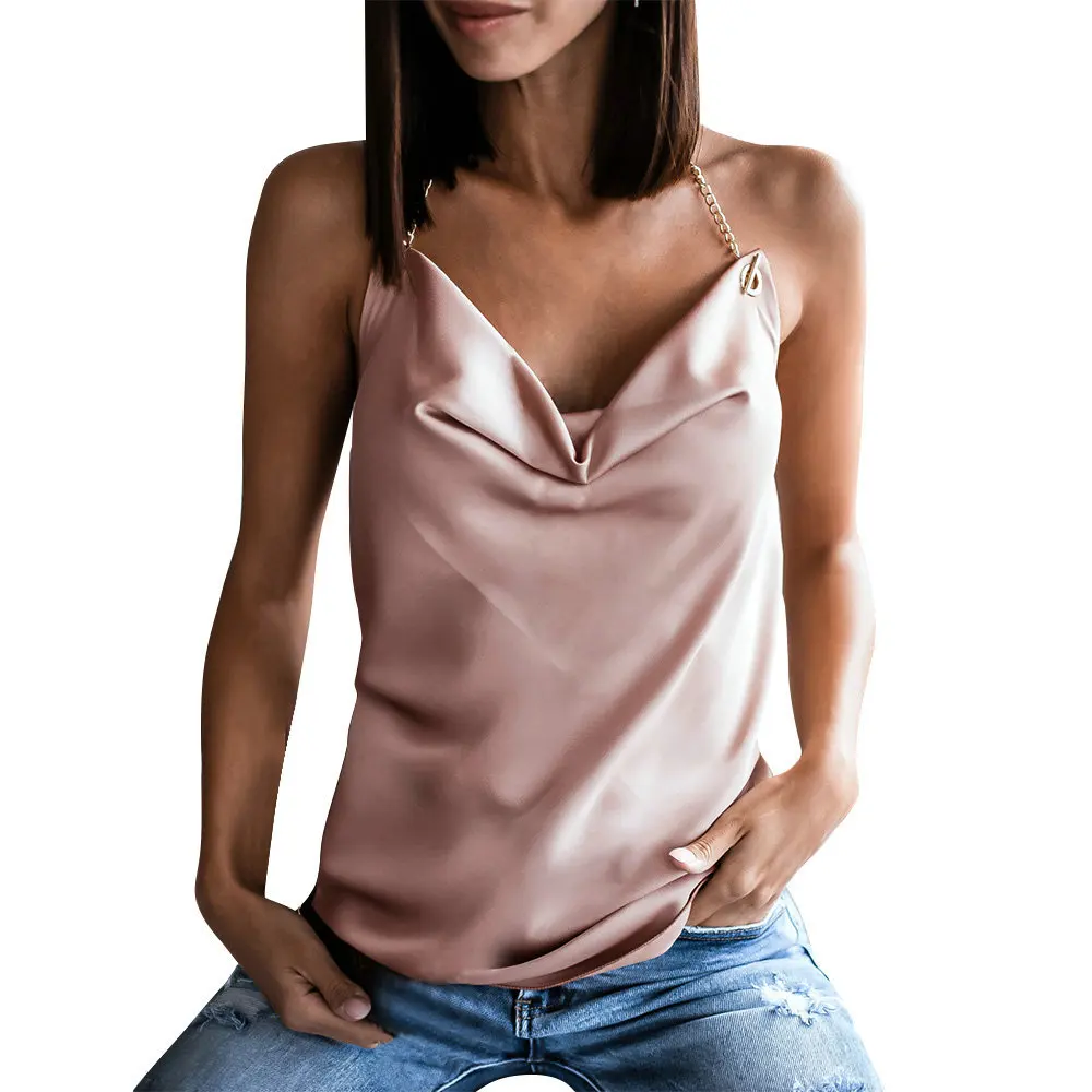 Women Sleeveless V Neck Summer Top Camisole Silk Satin Chain Spaghetti Strap Sexy Backless Elegant Ladies Clubwear Camis
Women Sleeveless V Neck Summer Top Camisole Silk Satin Chain Spaghetti Strap Sexy Backless Elegant Ladies Clubwear Camis