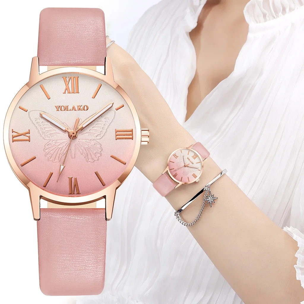 Casual Women Wrist Watch Fashion Pink Leather Strap Gradient Butterfly Roman Digital Dial Ladies Quartz Watch Relojes Para Mujer 
Casual Women Wrist Watch Fashion Pink Leather Strap Gradient Butterfly Roman Digital Dial Ladies Quartz Watch Relojes Para Mujer