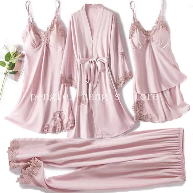 Sexy Lace Home Clothing Spring Summer New Homewear Pyjamas Pink Sleepwear Women 5PCS Pajamas Suit Satin Intimate Lingerie
Sexy Lace Home Clothing Spring Summer New Homewear Pyjamas Pink Sleepwear Women 5PCS Pajamas Suit Satin Intimate Lingerie