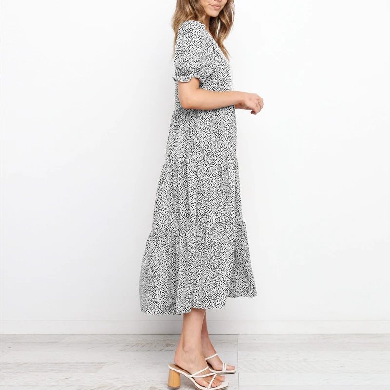 Elegant Women Polka Dot Print Loose Long Dress Summer Casual Puff Sleeve O-Neck Dress
Elegant Women Polka Dot Print Loose Long Dress Summer Casual Puff Sleeve O-Neck Dress