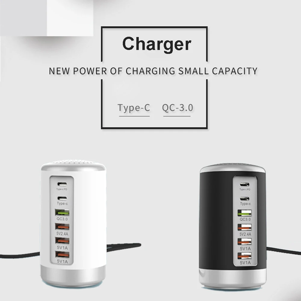 USB C настенное зарядное устройство 65W 6-портовое настольное 18 Вт Type PD быстрое для
