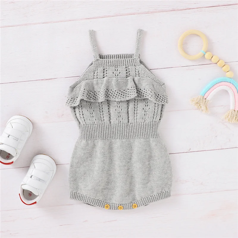 Baby Girls Solid Color Knitted Romper, Sleeveless Square Collar Hollow Out Short Jumpsuit
Baby Girls Solid Color Knitted Romper, Sleeveless Square Collar Hollow Out Short Jumpsuit