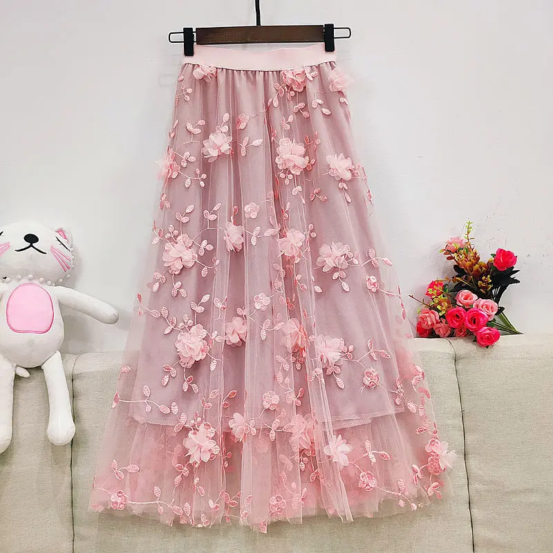Ladies Spring/summer 2021 New High-waist Double-layer Mesh Three-dimensional Embroidery Flower Mid-length Skirt
Ladies Spring/summer 2021 New High-waist Double-layer Mesh Three-dimensional Embroidery Flower Mid-length Skirt