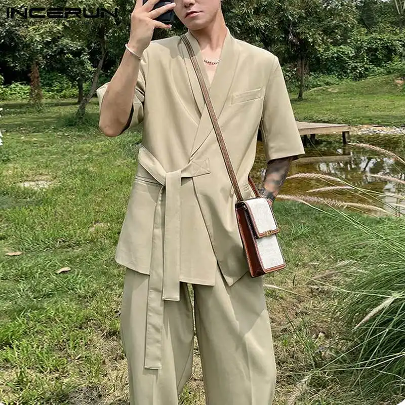 INCERUN Well Fitting Sets New Men Leisure Short Sleeve Lace Up Shirts Long Pants Suit Streetwear Casual Suit 2 Pieces S-5XL 2021
INCERUN Well Fitting Sets New Men Leisure Short Sleeve Lace Up Shirts Long Pants Suit Streetwear Casual Suit 2 Pieces S-5XL 2021