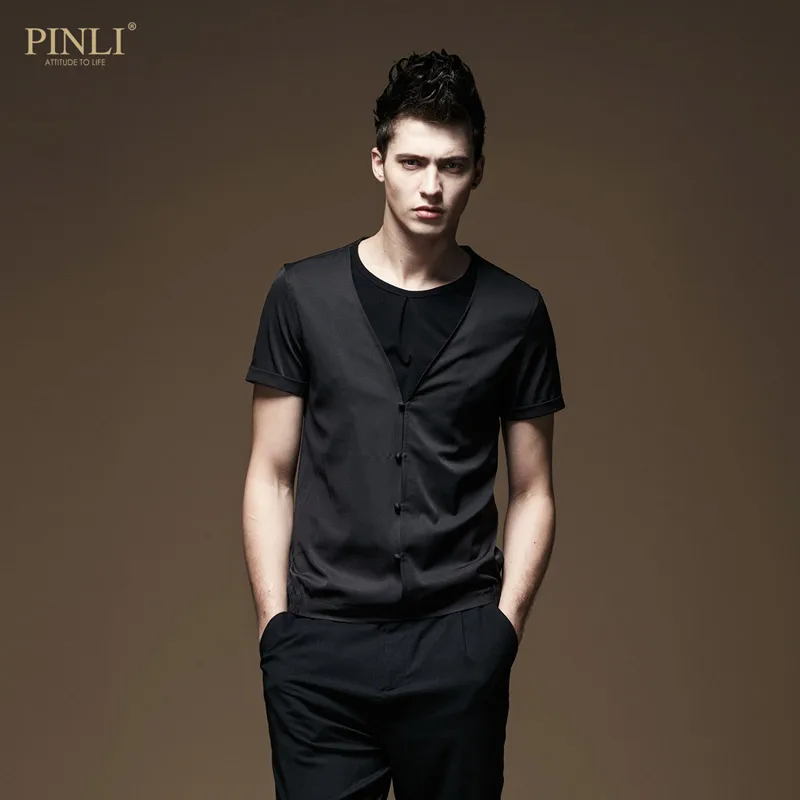 Pinli 2020 Summer New Slim Mock Two Piece Elastic Waist Shirt Chinese Style Casual Men's Short-sleeved T-shirt B202111365 
Pinli 2020 Summer New Slim Mock Two Piece Elastic Waist Shirt Chinese Style Casual Men's Short-sleeved T-shirt B202111365