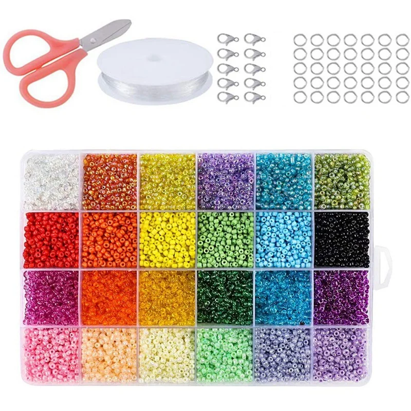 Seed Beads for Bracelets, 24 Colors 3mm Colored Small Glass Beads for Bracelets Jewelry Making Crafts 12000 Pcs
Seed Beads for Bracelets, 24 Colors 3mm Colored Small Glass Beads for Bracelets Jewelry Making Crafts 12000 Pcs