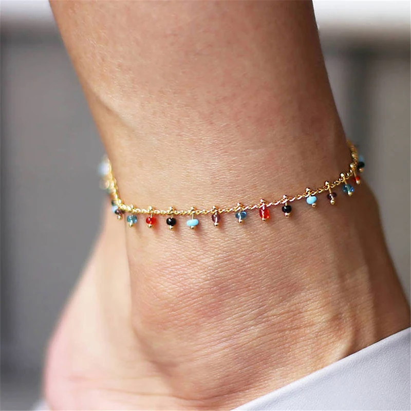 

2021 new color rice bead anklet Ladies footwear цепочка на бедро и ноги bransoletki damskie stal chirurgiczna biżuteria damska ת