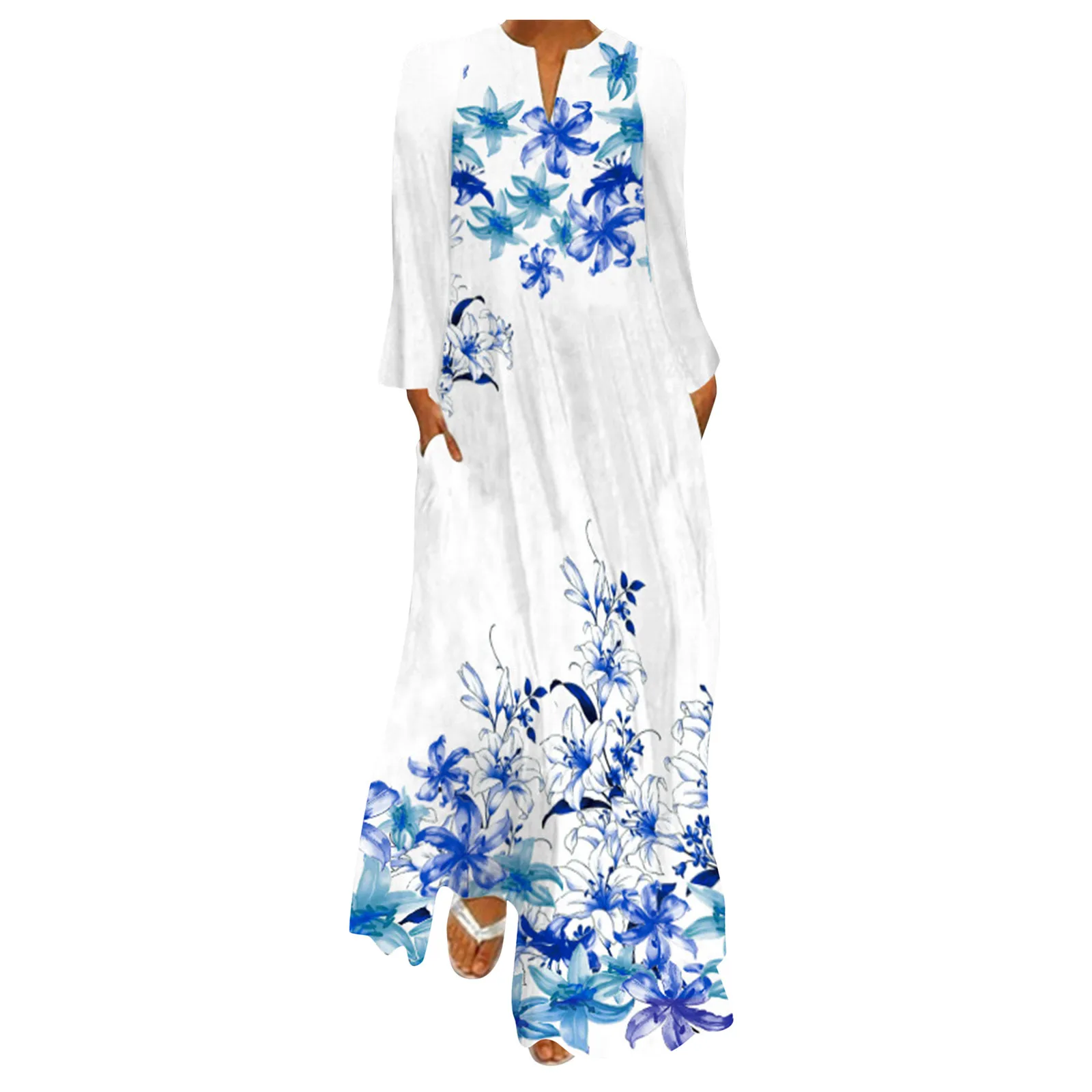 Женское платье с длинным рукавом и V-образным вырезом
Женское платье с длинным рукавом и V-образным вырезом