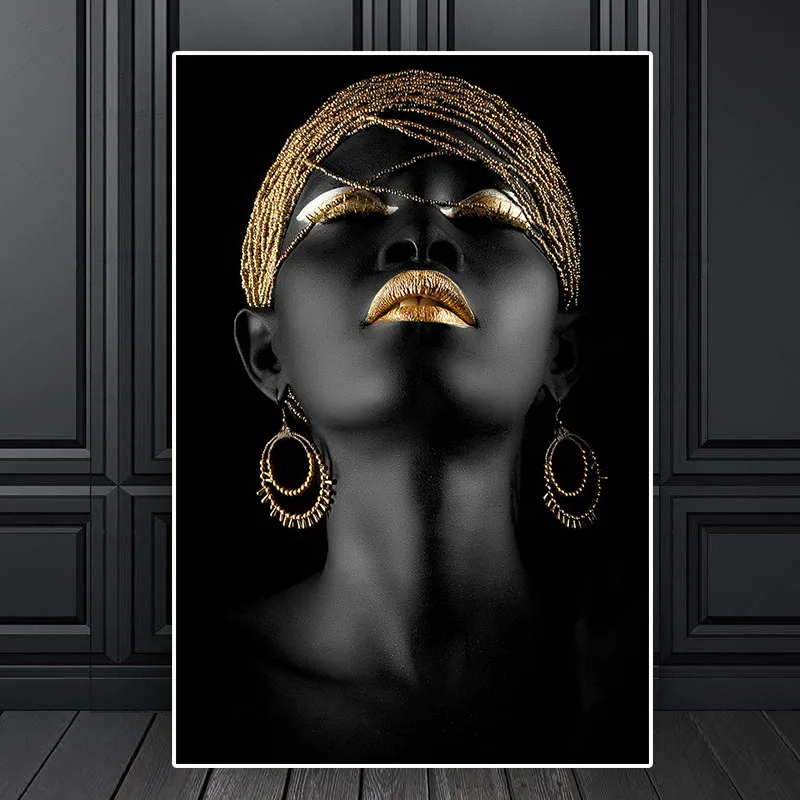 Modern Art African Woman Portrait Paintings on Canvas Golden Black Scandinavian Wall Art Poster and Print for Living Room Decor
Modern Art African Woman Portrait Paintings on Canvas Golden Black Scandinavian Wall Art Poster and Print for Living Room Decor