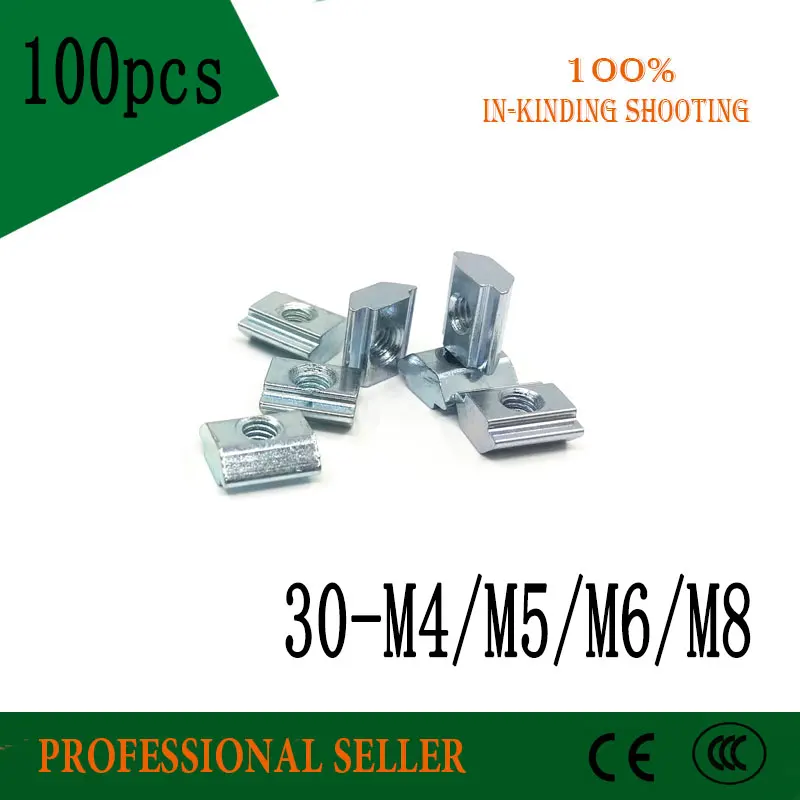 

100pcs 30-M4 30-M5 30-M6 30-M8 t nuts T Sliding Nut Square Block Nuts for 3030 Series Aluminum Profile Accessories Groove 8