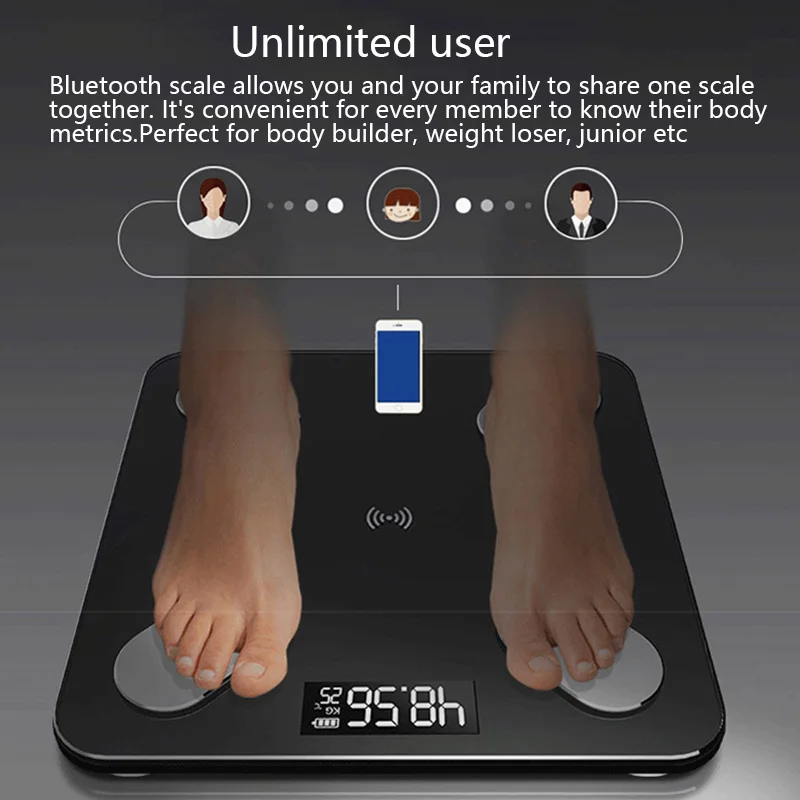 Bluetooth Body Fat Scale BMI Scale Smart Electronic Scales LED Digital Bathroom Weight Scale Balance Body Composition Analyzer
Bluetooth Body Fat Scale BMI Scale Smart Electronic Scales LED Digital Bathroom Weight Scale Balance Body Composition Analyzer