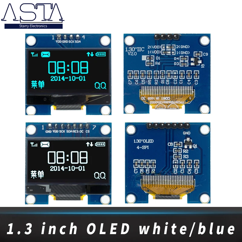Модуль O LED 1 3 дюйма RoHS белый/синий SPI/IIC I2C Коммуникационный цвет 3x64 светодиодный ЖК