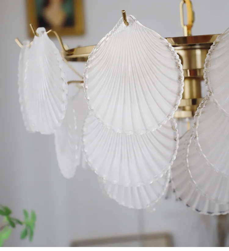 Sand white shell glass chandelier American retro Nordic bedroom dining room living room lamp
Sand white shell glass chandelier American retro Nordic bedroom dining room living room lamp