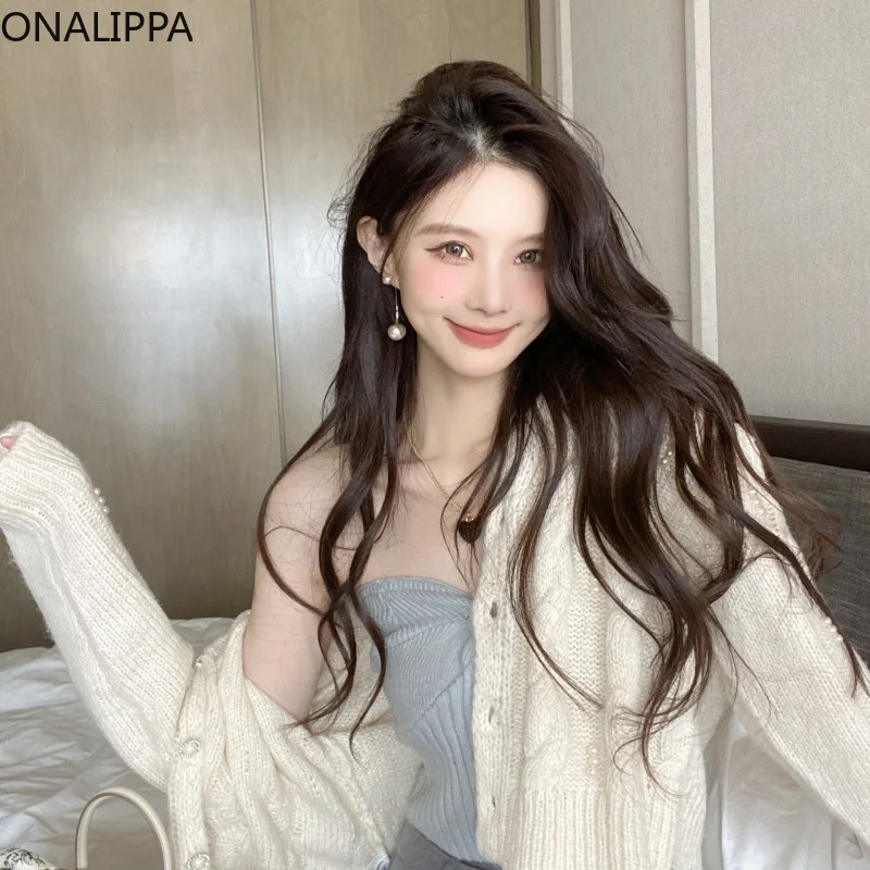 ONALIPPA Women 2 Piece Sets Aurumn Winter Retro V Neck Pearl Crochet Button Long Sleeve Knit Cardigan Sweater Knitted Tube Top
ONALIPPA Women 2 Piece Sets Aurumn Winter Retro V Neck Pearl Crochet Button Long Sleeve Knit Cardigan Sweater Knitted Tube Top
