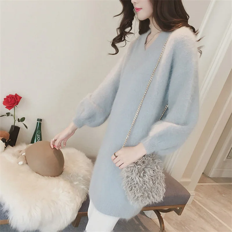 Women's Pullover Imitation Mink Sweater 2021 New Spring Autumn Plus Size Loose V-Neck Thick Mid-Long Sweater Dress Femme Tops W5
Women's Pullover Imitation Mink Sweater 2021 New Spring Autumn Plus Size Loose V-Neck Thick Mid-Long Sweater Dress Femme Tops W5