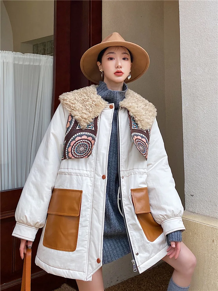 2021 New Winter Outerwear Female Loose Parkas Coat Women Applique Shawl Down Jacket Overcoat Original Design женское пальто
2021 New Winter Outerwear Female Loose Parkas Coat Women Applique Shawl Down Jacket Overcoat Original Design женское пальто