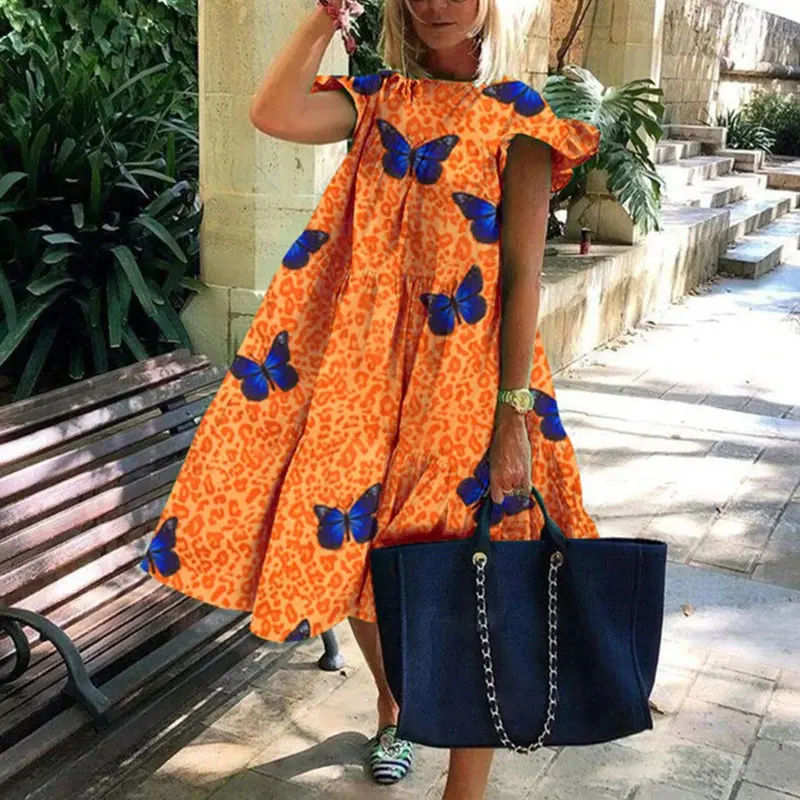 Casual A-Line Dress Petal Sleeve Fashion Sleeve O Neck Floral Print Hot Short Women Robe on Summer vacation Knee Length Dresses
Casual A-Line Dress Petal Sleeve Fashion Sleeve O Neck Floral Print Hot Short Women Robe on Summer vacation Knee Length Dresses