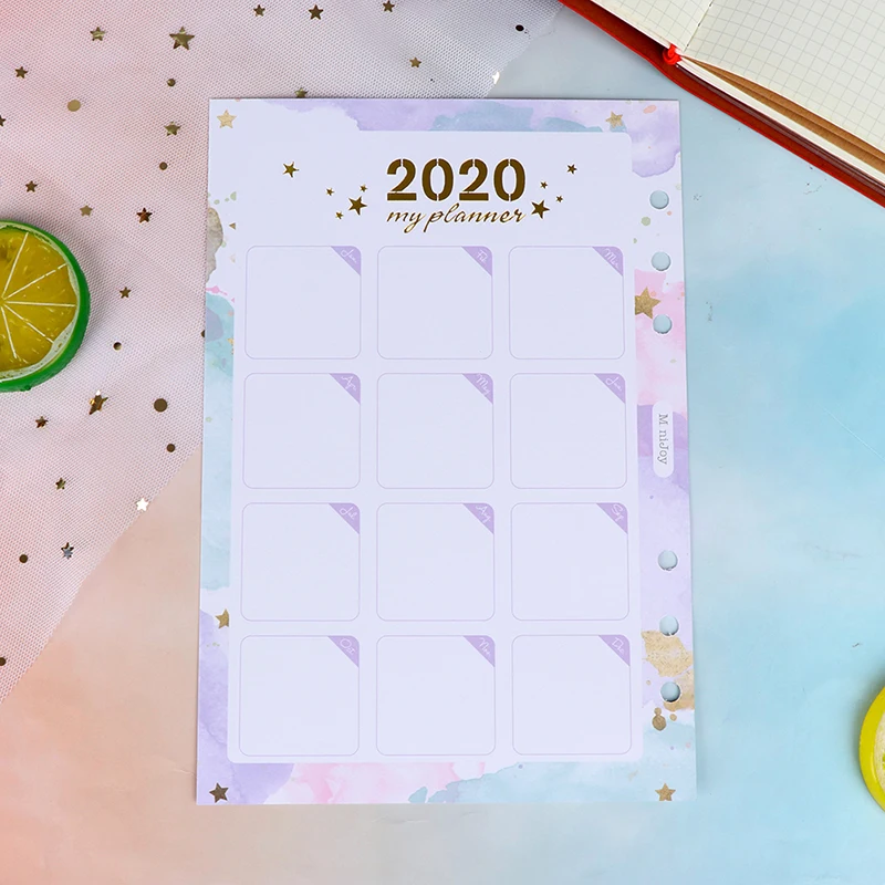 2020 Year Calendar Index Dividers Watercolor Refill for 6 Hole Loose-leaf A5 A6 Binder Spiral Notebook Diary School Stationery 
2020 Year Calendar Index Dividers Watercolor Refill for 6 Hole Loose-leaf A5 A6 Binder Spiral Notebook Diary School Stationery