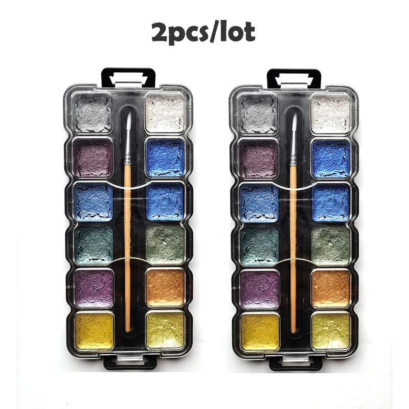 12Colors/box Glitter Water Color Set Acuarelas Metallic Gold aquarela Pigment Paint Artist Painting Watercolors Art Supplies
12Colors/box Glitter Water Color Set Acuarelas Metallic Gold aquarela Pigment Paint Artist Painting Watercolors Art Supplies