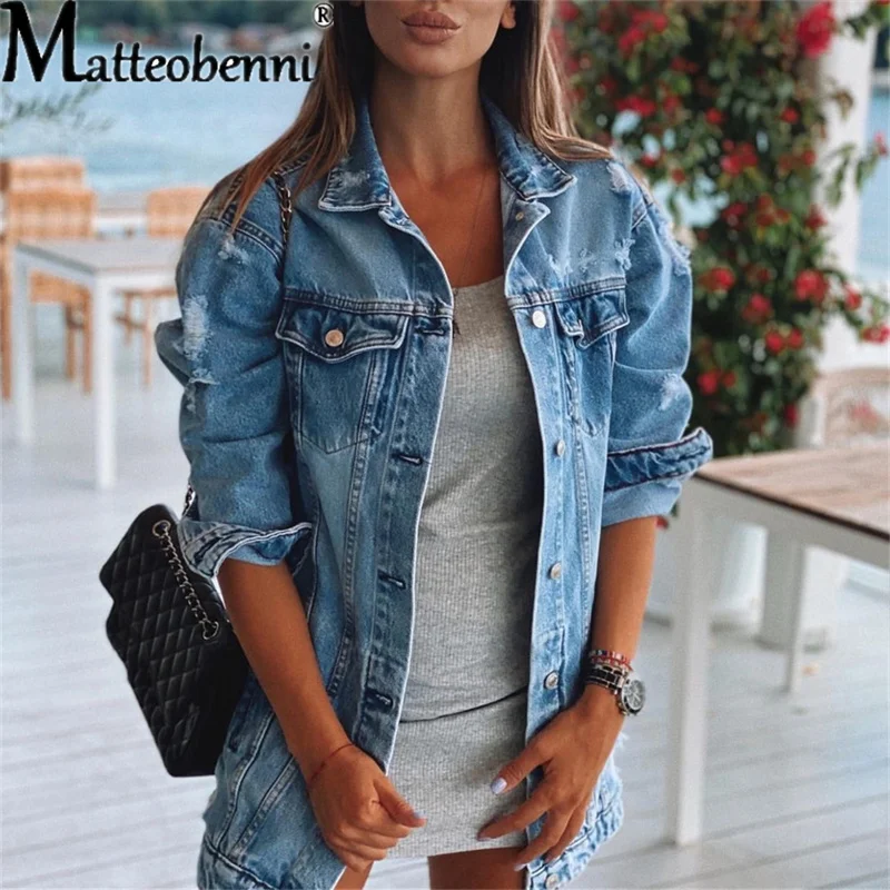 2021 New Autumn Winter Long-Sleeve Lapel Wash Water Hole Casual Women's Denim Jacket Ladies Fashion Loose Street Maxi Denim Coat
2021 New Autumn Winter Long-Sleeve Lapel Wash Water Hole Casual Women's Denim Jacket Ladies Fashion Loose Street Maxi Denim Coat