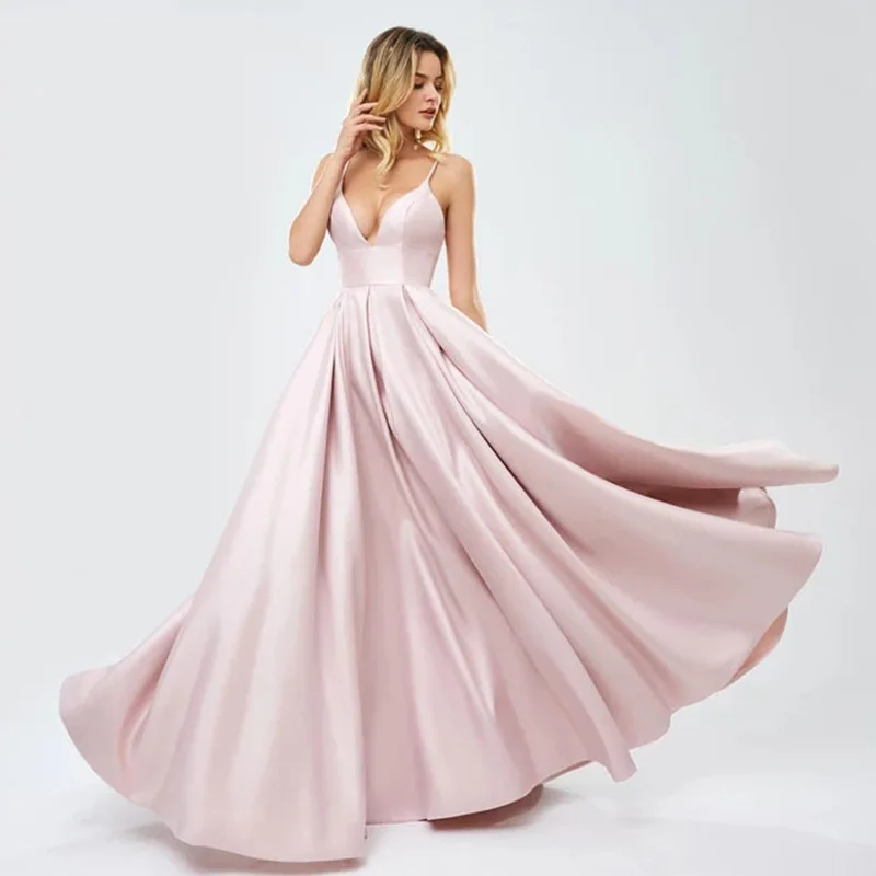 Spaghetti Straps Pink Prom Dresses Ruched Satin Long Evening Gowns Lace Up Robe De Soiree
Spaghetti Straps Pink Prom Dresses Ruched Satin Long Evening Gowns Lace Up Robe De Soiree