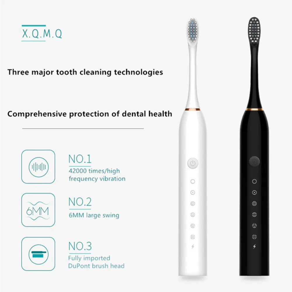 Sonic Electric Toothbrush 6 Mode USB Charger IPX7 Waterproof Adult timer Brush Tooth Brushes Replacement Heads Teeth Whitenin
Sonic Electric Toothbrush 6 Mode USB Charger IPX7 Waterproof Adult timer Brush Tooth Brushes Replacement Heads Teeth Whitenin