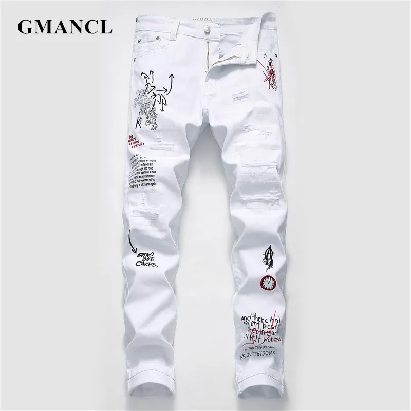 New Men Streetwear personality Ripped printed white skinny Jeans Hip Hop Punk Casual motorcycle stretch denim jeans trousers
New Men Streetwear personality Ripped printed white skinny Jeans Hip Hop Punk Casual motorcycle stretch denim jeans trousers