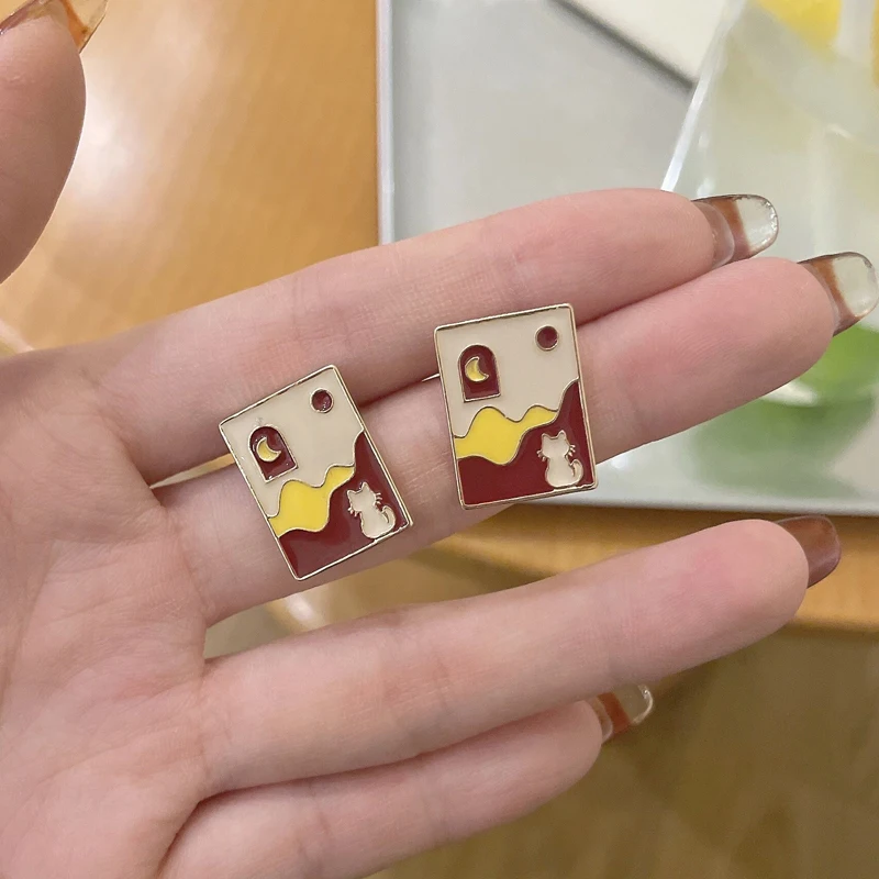 S925 needle Modern Jewelry Enamel Earrings 2021 New Trend Sweet Temperament Cat Square Stud Earrings For Women Party Gifts
S925 needle Modern Jewelry Enamel Earrings 2021 New Trend Sweet Temperament Cat Square Stud Earrings For Women Party Gifts