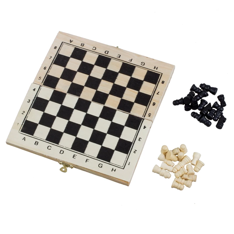 Foldable Wooden Chessboard Travel Chess Set with Lock and Hinges--Ivory Black Pieces | Игрушки и хобби