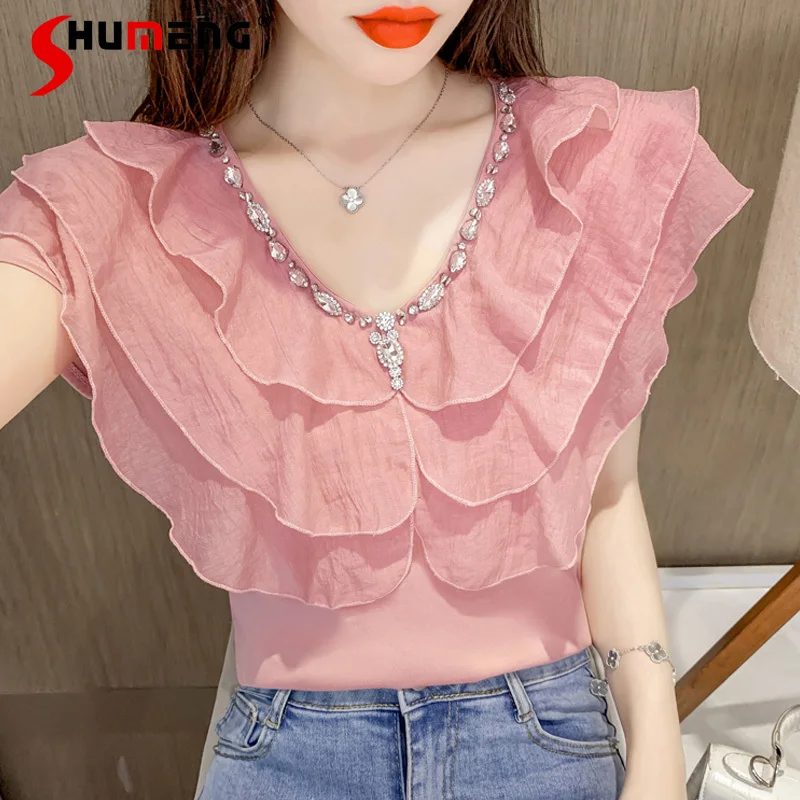 Pink Diamonds V Neck Ruffled Shirt for Women 2021 Summer New Woman French Sweet Black Slimming Top Short Sleeve Blouse for Women
Pink Diamonds V Neck Ruffled Shirt for Women 2021 Summer New Woman French Sweet Black Slimming Top Short Sleeve Blouse for Women