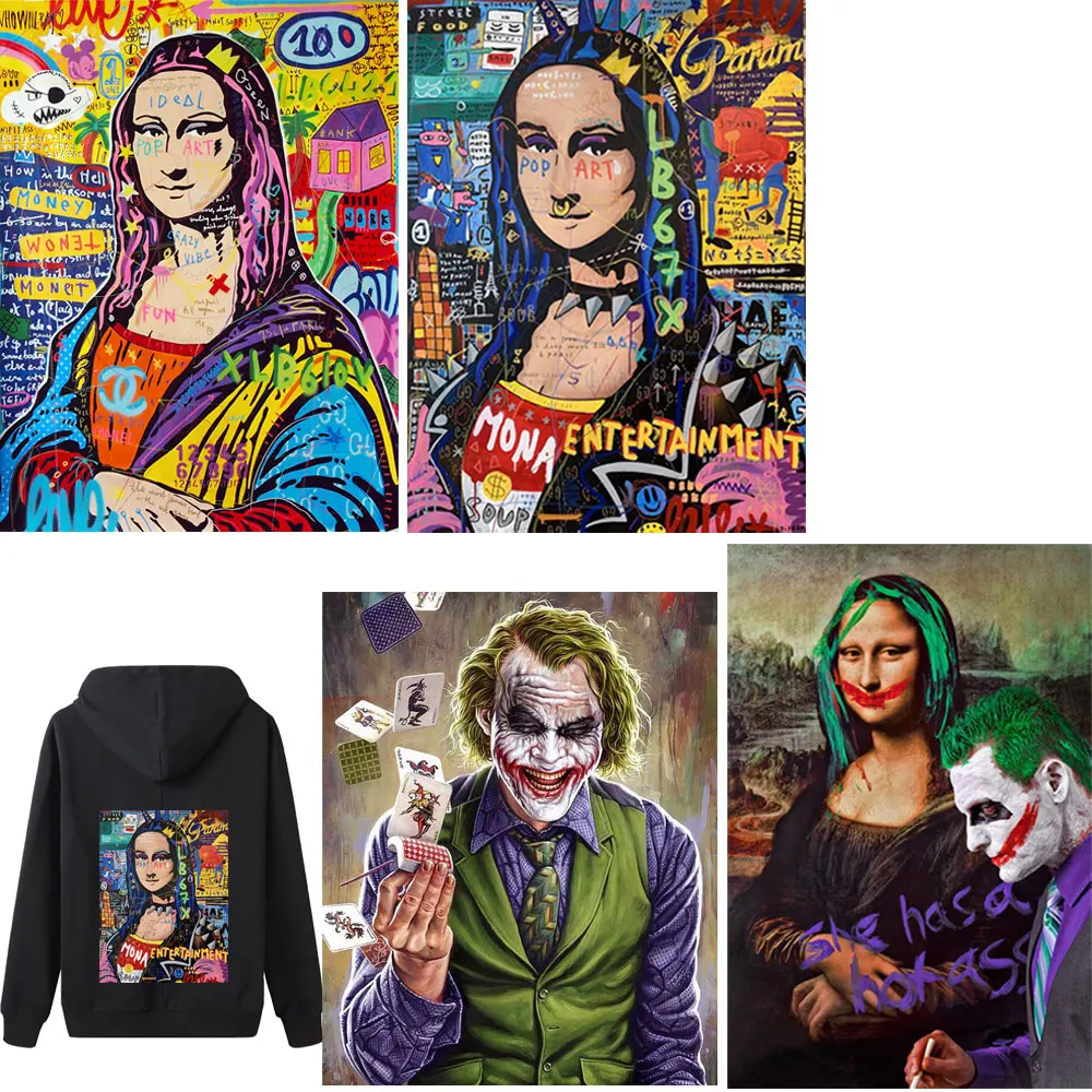 

Art Mona Lisa Iron On Patches For Clothes Heat Transfer Vinyl DIY Applique T-Shirt Patches Thermo Sticker Clothing Stripe Patch