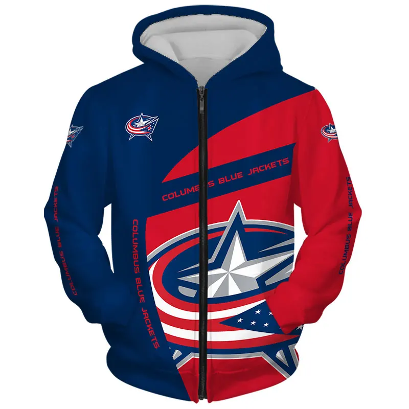 Columbus men's fashion Long sleeve 3D Blue Jackets Zip Hoodies Stitching design silver five-pointed star print Sweatshirt
Columbus men's fashion Long sleeve 3D Blue Jackets Zip Hoodies Stitching design silver five-pointed star print Sweatshirt