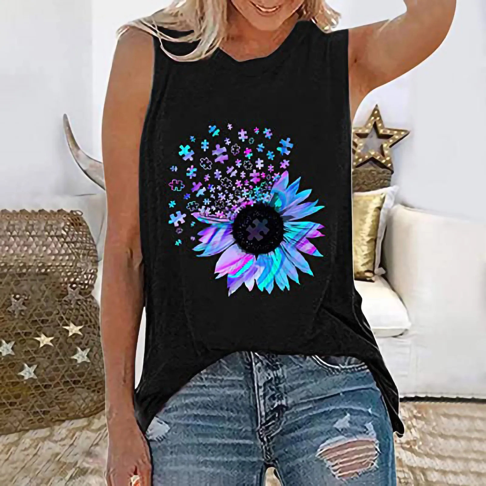 Womens Tank Tops Casual Loose Fit Plus Size Sunflower Printed Tee Shirts Female T shirt Tops Street Tank T Shirt футболка
Womens Tank Tops Casual Loose Fit Plus Size Sunflower Printed Tee Shirts Female T shirt Tops Street Tank T Shirt футболка