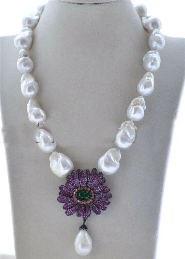 HABITOO Luxury 16-25mm Natural White Baroque Keshi Freshwater Pearl Necklace Ruby Flower Pendant for Women Fashion Jewelry Gift 
HABITOO Luxury 16-25mm Natural White Baroque Keshi Freshwater Pearl Necklace Ruby Flower Pendant for Women Fashion Jewelry Gift
