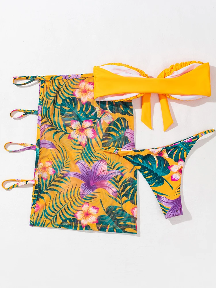 Fold Bow Three-piece Suit Bikinis Sexy Bikini 2021 Newest Strapless Mesh Print Swimsuit Female Swimwear Women Biquini
Fold Bow Three-piece Suit Bikinis Sexy Bikini 2021 Newest Strapless Mesh Print Swimsuit Female Swimwear Women Biquini
