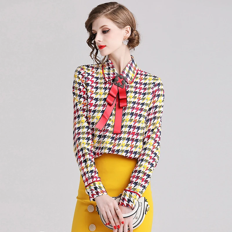 JSXDHK Runway Desinger Houndstooth Blouse New 2019 Fashion Diamonds Bow Plaid Prit Long Sleeve Shirt Blusas Office Ladies Tops
JSXDHK Runway Desinger Houndstooth Blouse New 2019 Fashion Diamonds Bow Plaid Prit Long Sleeve Shirt Blusas Office Ladies Tops