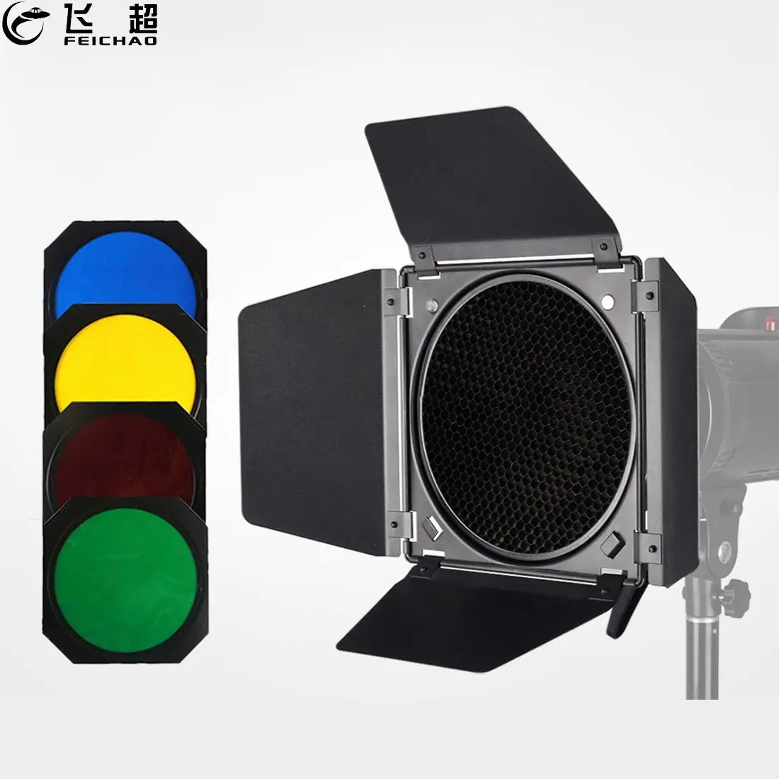 Light Barn Door + Honeycomb Grid + 4pcs Color Filter For 18MM Diameter Standard Reflector Photography Studio Flash Accessories
Light Barn Door + Honeycomb Grid + 4pcs Color Filter For 18MM Diameter Standard Reflector Photography Studio Flash Accessories