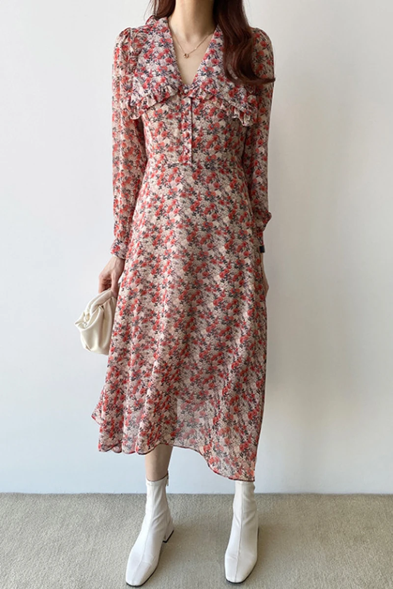 ZOSOL Women's South Korea INS Romantic Floral-Print Large Lapel Frilled High-waisted Slimming Dress long sleeve dress
ZOSOL Women's South Korea INS Romantic Floral-Print Large Lapel Frilled High-waisted Slimming Dress long sleeve dress
