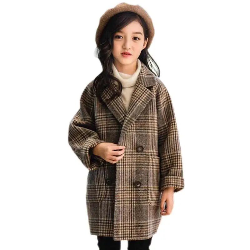 Girl's Plaid Woolen Coats Korean Turn-down Collar Double Breasted Overcoat 3-15 Years Old Children's Clothes Spring Autumn Coats
Girl's Plaid Woolen Coats Korean Turn-down Collar Double Breasted Overcoat 3-15 Years Old Children's Clothes Spring Autumn Coats