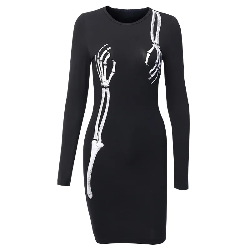 Sexy Gothic creative print round neck long sleeve small black skirt with elastic slim fit and bodycon dress women vintage
Sexy Gothic creative print round neck long sleeve small black skirt with elastic slim fit and bodycon dress women vintage