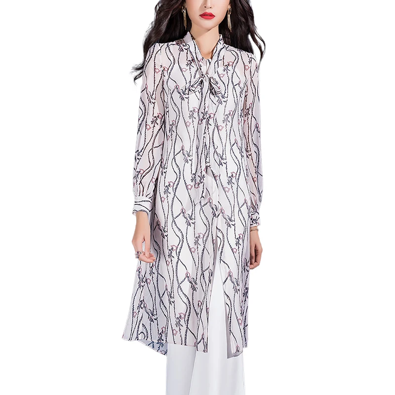Женская шифоновая блузка, повседневная элегантная Длинная блузка с цветочным принтом, весна 2021 
Женская шифоновая блузка, повседневная элегантная Длинная блузка с цветочным принтом, весна 2021
