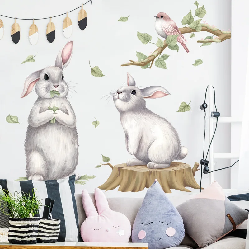 Brup Twee Leuke Spelen Bunny Op De Boomstronk Muurstickers Met Vogels Takken Baby Kinderkamer Decals Decoratieve Stickers
Brup Twee Leuke Spelen Bunny Op De Boomstronk Muurstickers Met Vogels Takken Baby Kinderkamer Decals Decoratieve Stickers