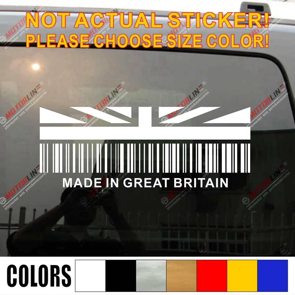 

Сделано в Великобритании Флаг Великобритании UPC наклейка со штрих-кодом наклейка автомобиль винил выберите размер и цвет no bkgrd