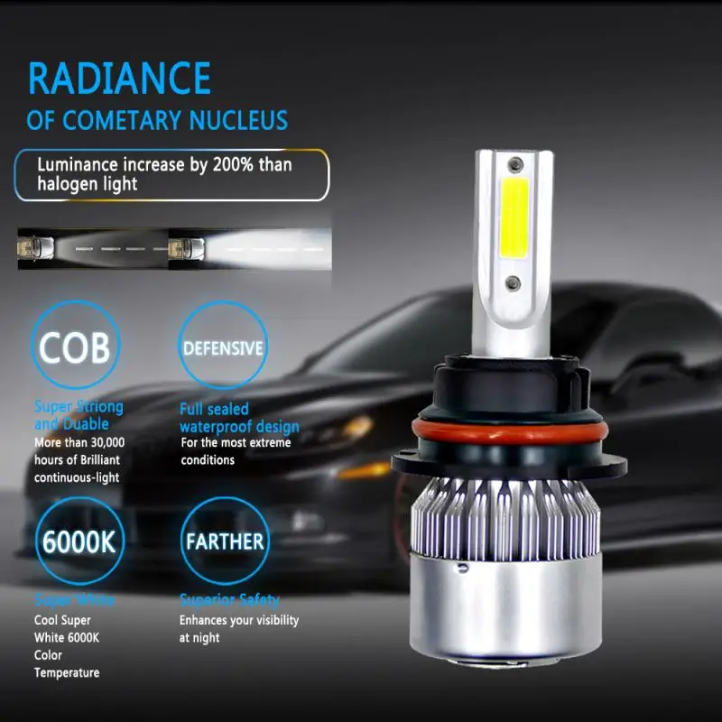 Автомобильный головной светильник COB 9007 HB5 C6 72W фары для 8000LM светодиодный