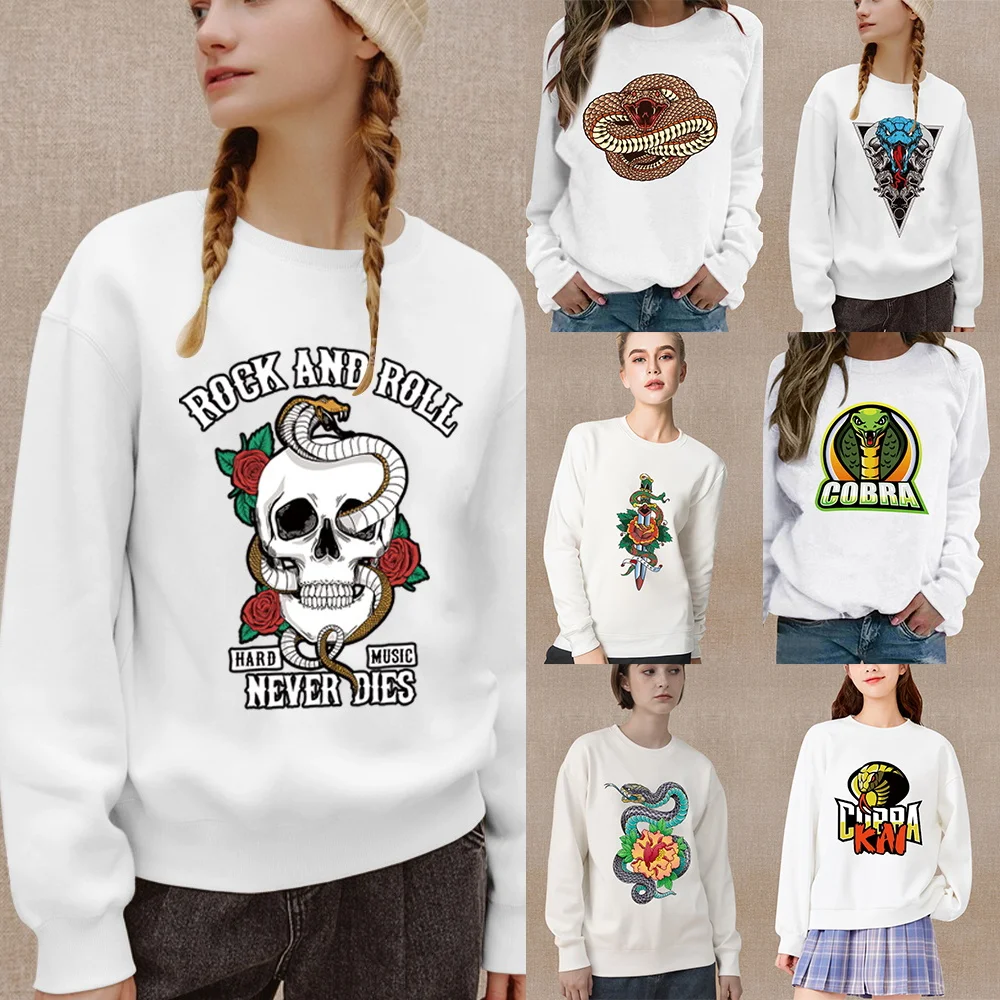 Women's Clothing Fashion White Pullover Shirt Funny Cobra Pattern Print Series O-neck Casual Fall Warm Long Sleeve Sweatshirt
Women's Clothing Fashion White Pullover Shirt Funny Cobra Pattern Print Series O-neck Casual Fall Warm Long Sleeve Sweatshirt