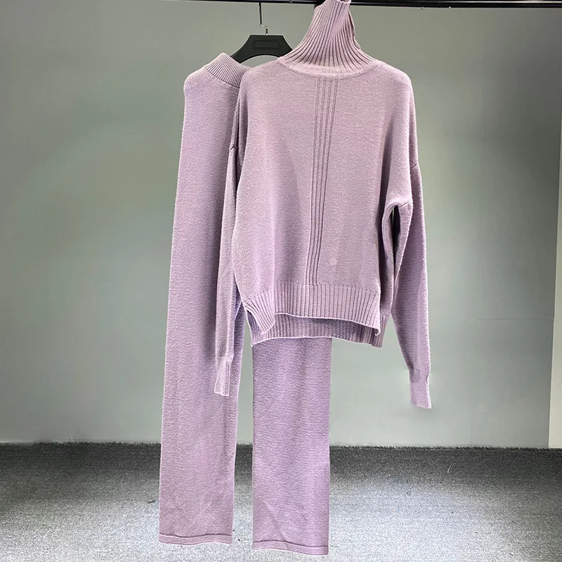 Women's Fashion Long sleeve Turtleneck Knitted Sweaters +Wide leg Trousers stylish ladies 2 pcs Sets Spring Autumn Female Suit
Women's Fashion Long sleeve Turtleneck Knitted Sweaters +Wide leg Trousers stylish ladies 2 pcs Sets Spring Autumn Female Suit