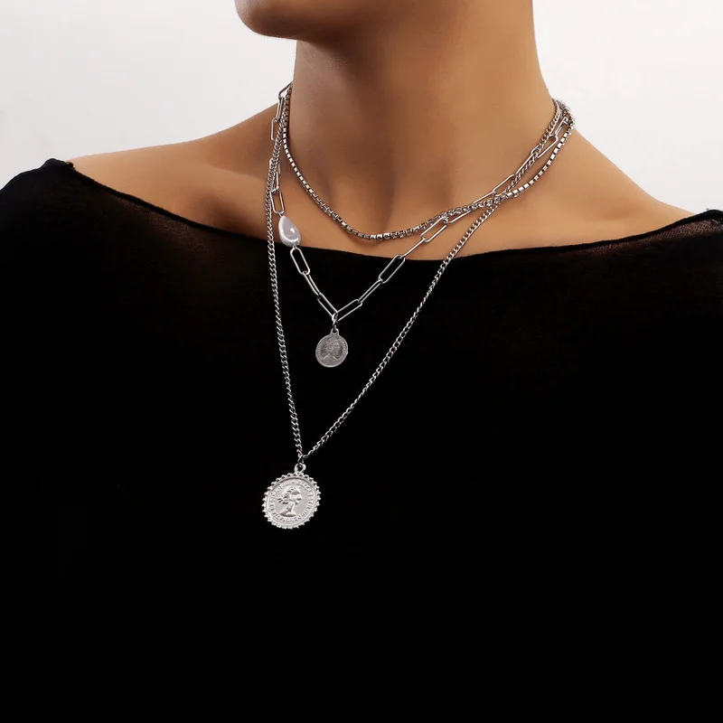 Vintage Boho Multilayer Pearl Choker Portrait Coin Pendant Chain Necklace for Women Hip Hop Silver Color Collar Fashion Jewelry
Vintage Boho Multilayer Pearl Choker Portrait Coin Pendant Chain Necklace for Women Hip Hop Silver Color Collar Fashion Jewelry